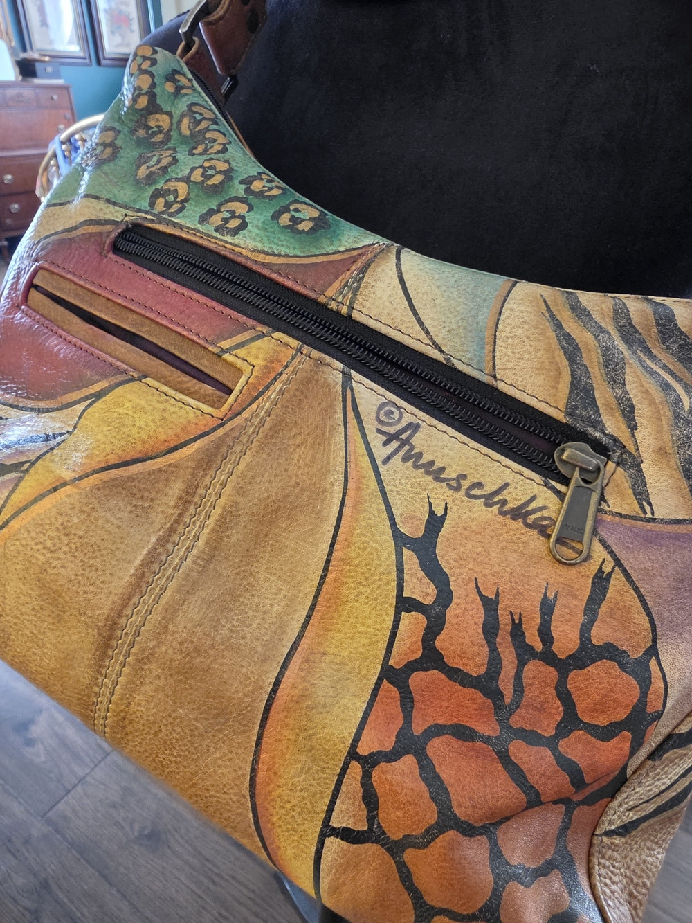 Anuschka Hand-Painted Sunflower Satchel - Yellow, Green, Brown - Picture 6 of 16